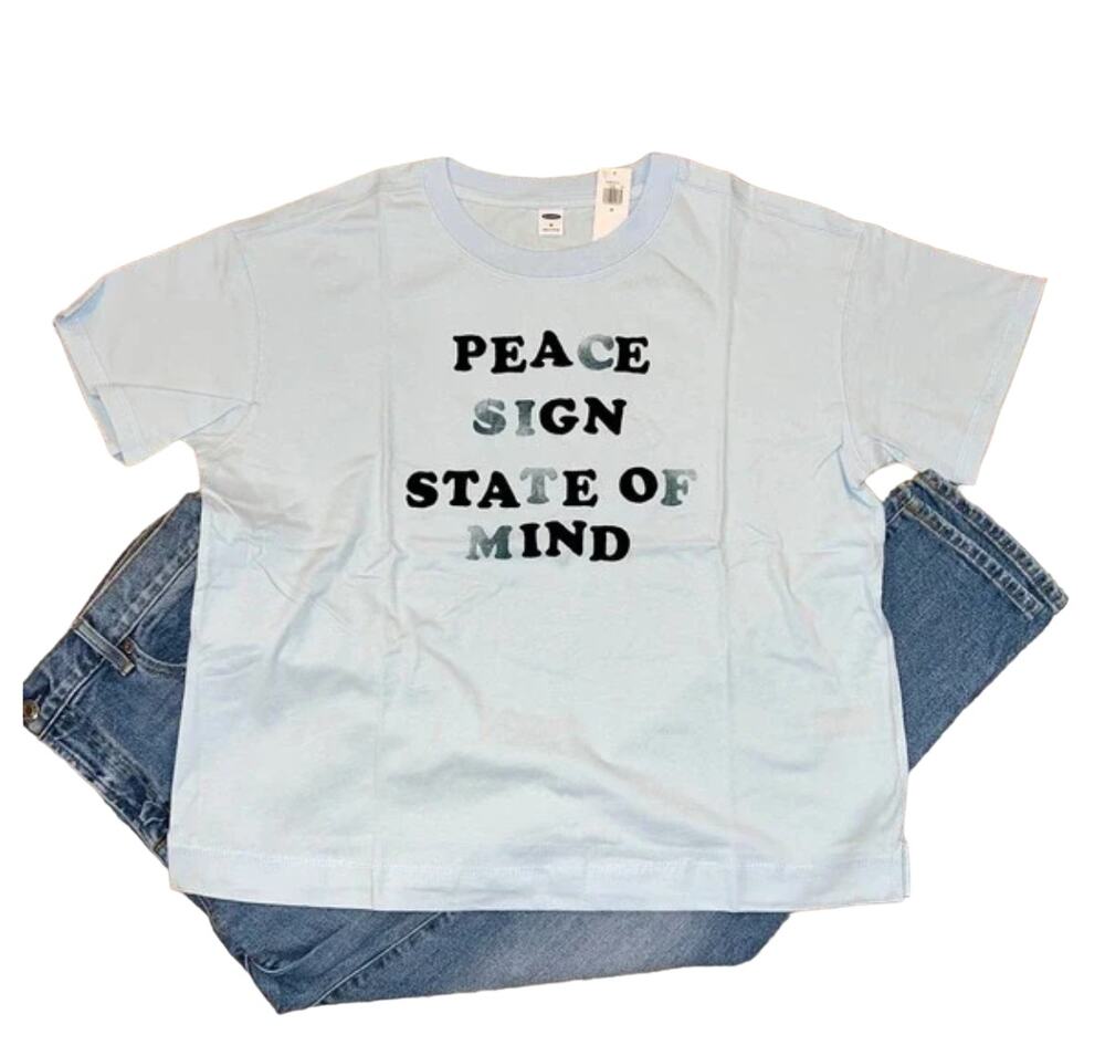 NWT Old Navy Women's Blue Loose Vintage Peace Sign Graphic T-Shirt
